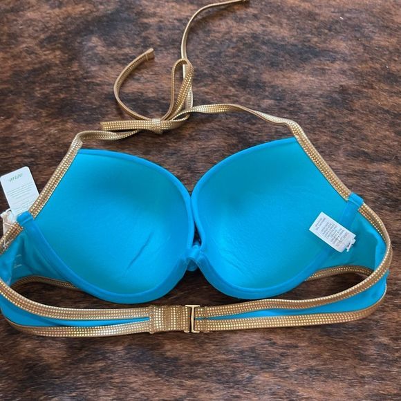 NWT Aerie Blue & Gold Underwire Padded Underwire Push Up Top - Picture 3 of 9